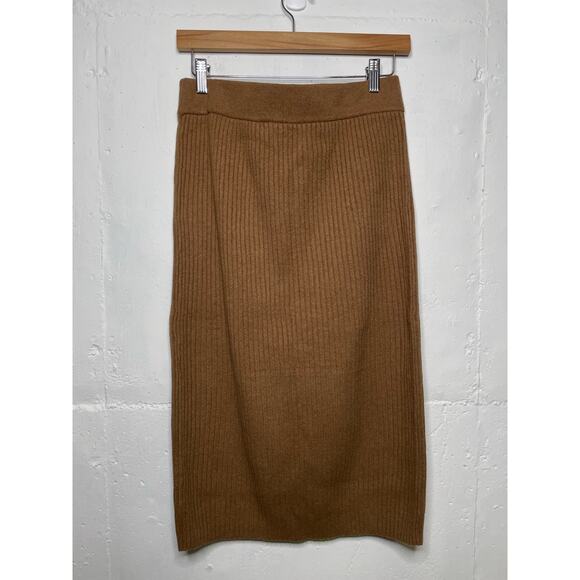 NEW Gap Ribbed Stretch Midi Skirt Camel Tan Size Medium - Picture 4 of 4